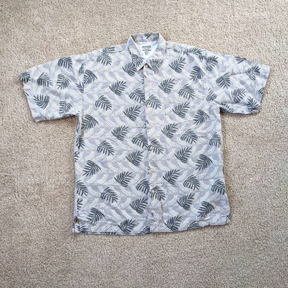 Bugle Boy Button Up Hawaiian Shirt Men's XL Gray Green